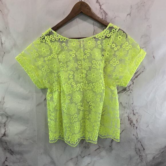 Anthropologie Top Womens Small Neon Lace Sheer Cover Up Meadow Rue Chartreuse - Picture 5 of 9